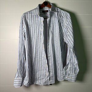 Serica Classics Cut Button Down Dress Shirt 2-Ply 17-43/44 White/Blue